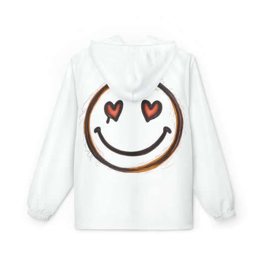 Heart Eyes Smiley Windbreaker Jacket — SABO Logo Hooded Windbreaker