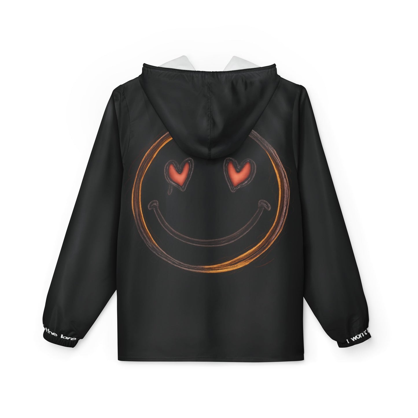 Black Heart Eyes Smiley Windbreaker Jacket - SABO Logo Hooded Windbreaker Jacket