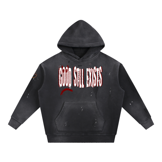 Vintage Washed Frayed Fleece Hoodie
