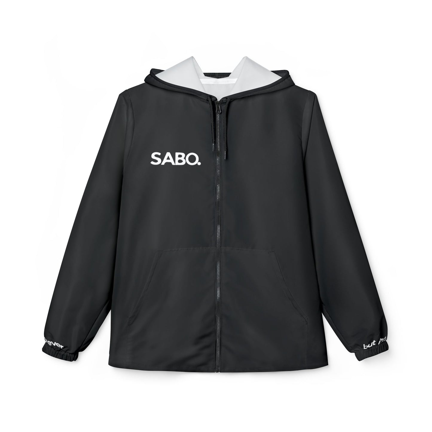 Black Heart Eyes Smiley Windbreaker Jacket - SABO Logo Hooded Windbreaker Jacket